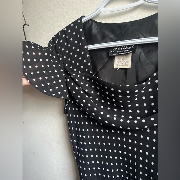 Vintage 90’s Jolibel Petite Black & White Polka Dot Chiffon Dress 50’s neckline - Picture 6 of 6